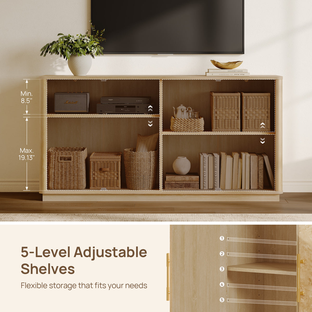 Burluxe Luxury Modern Storage Cabinet, 59-Inch Wide