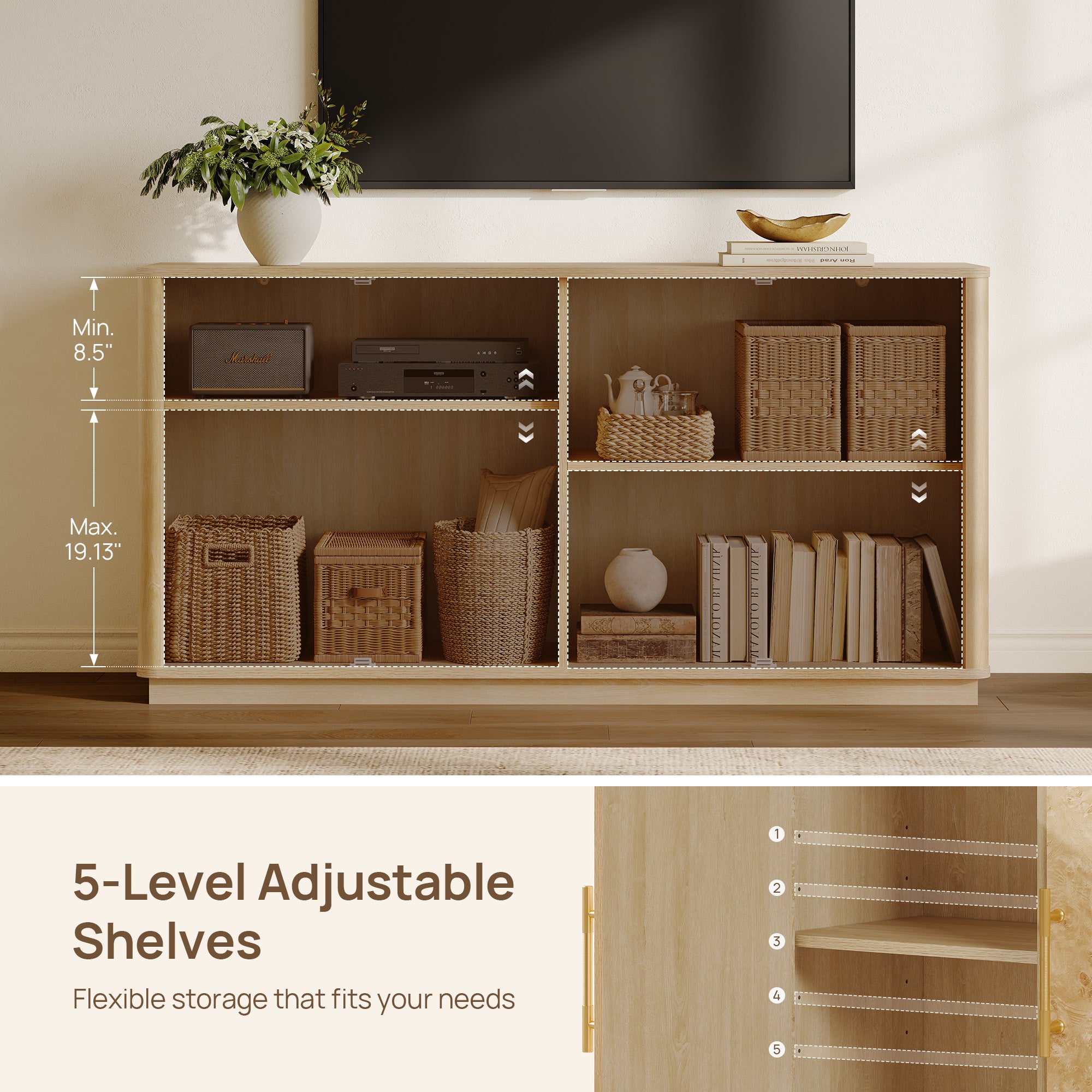 Burluxe Luxury Modern Storage Cabinet, 59-Inch Wide