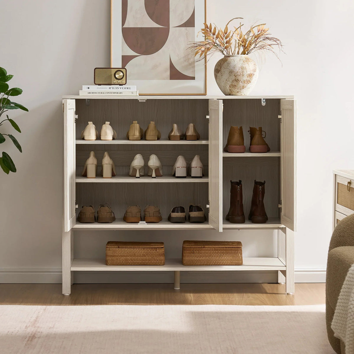 Terra White Shoe Cabinet, Up to 48 Pairs, Set of 2