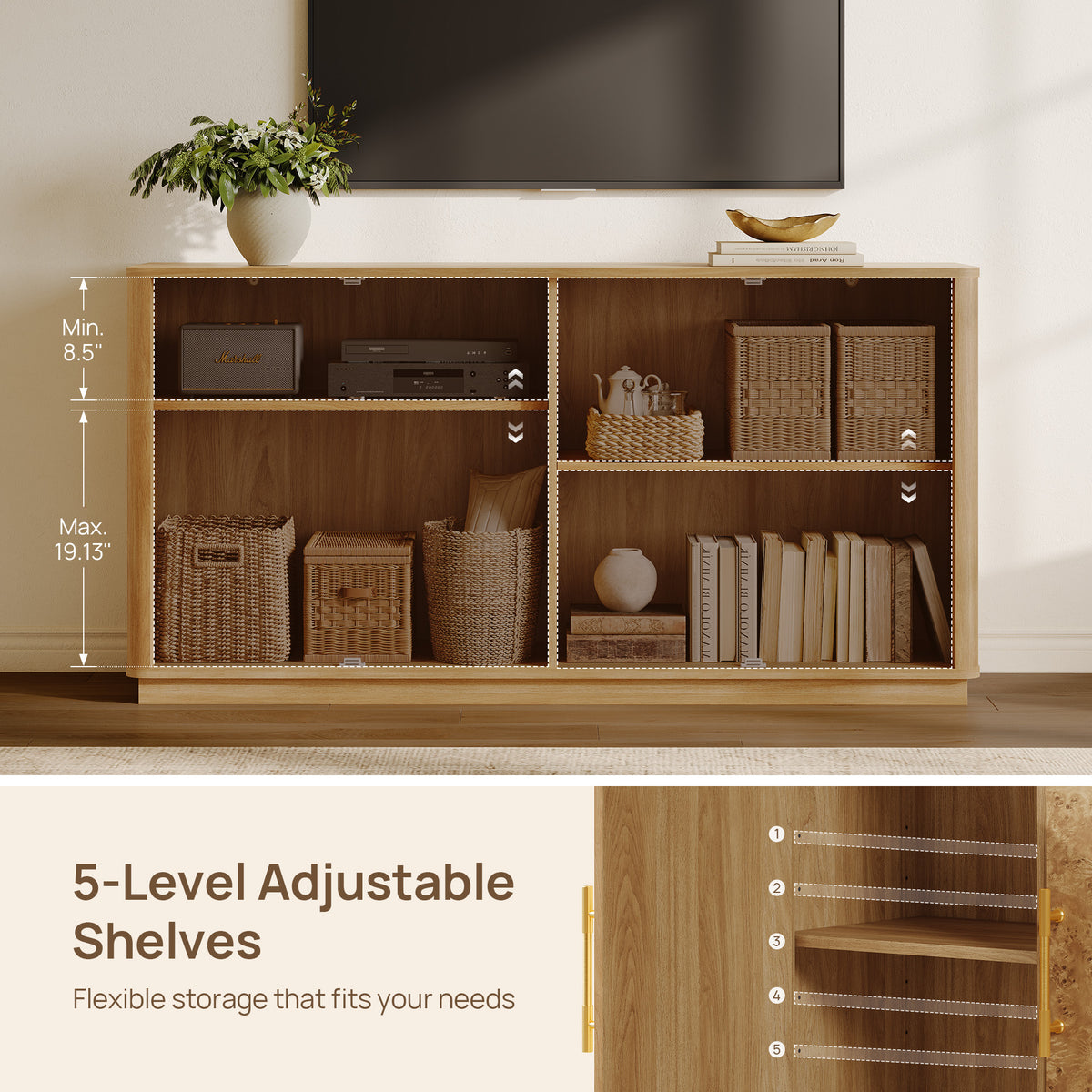 Burluxe Modern Luxury 4-Door Storage Sideboard Cabinet