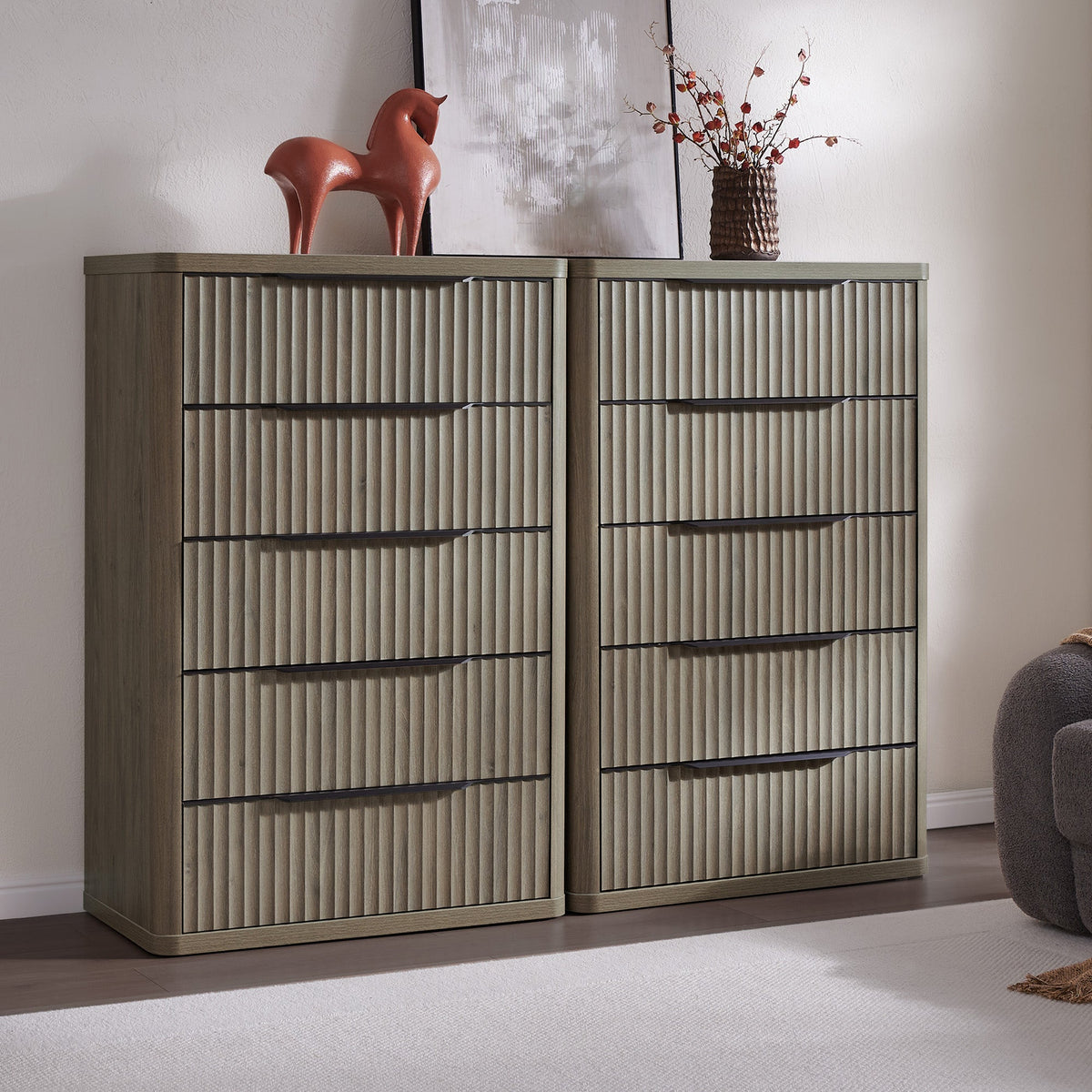 Cas Tall 5 Drawers Dresser, Set of 2