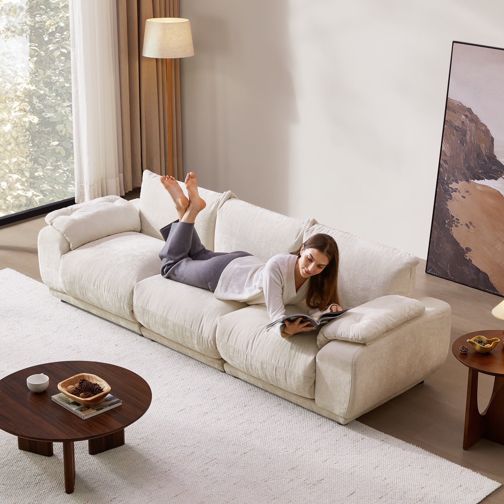 Noor Modular 3 Seater Sofa, Chenille Fabric