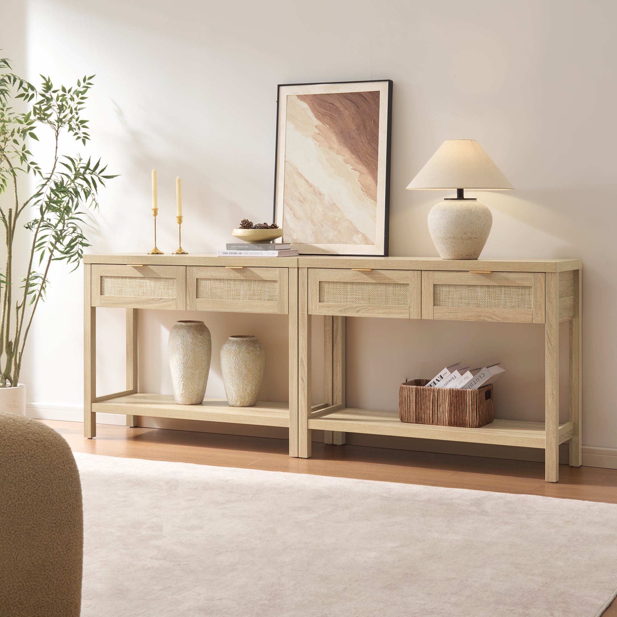 Savanna Rattan Console Table for Entryway
