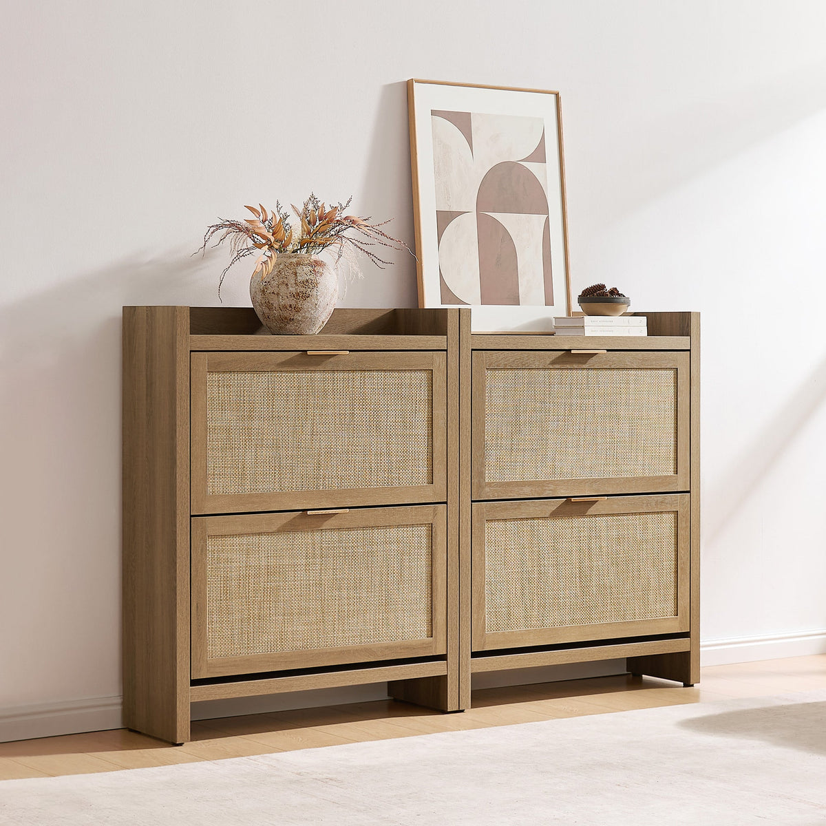 Savanna Rattan Double Flip Shoe Cabinet, Set of 2