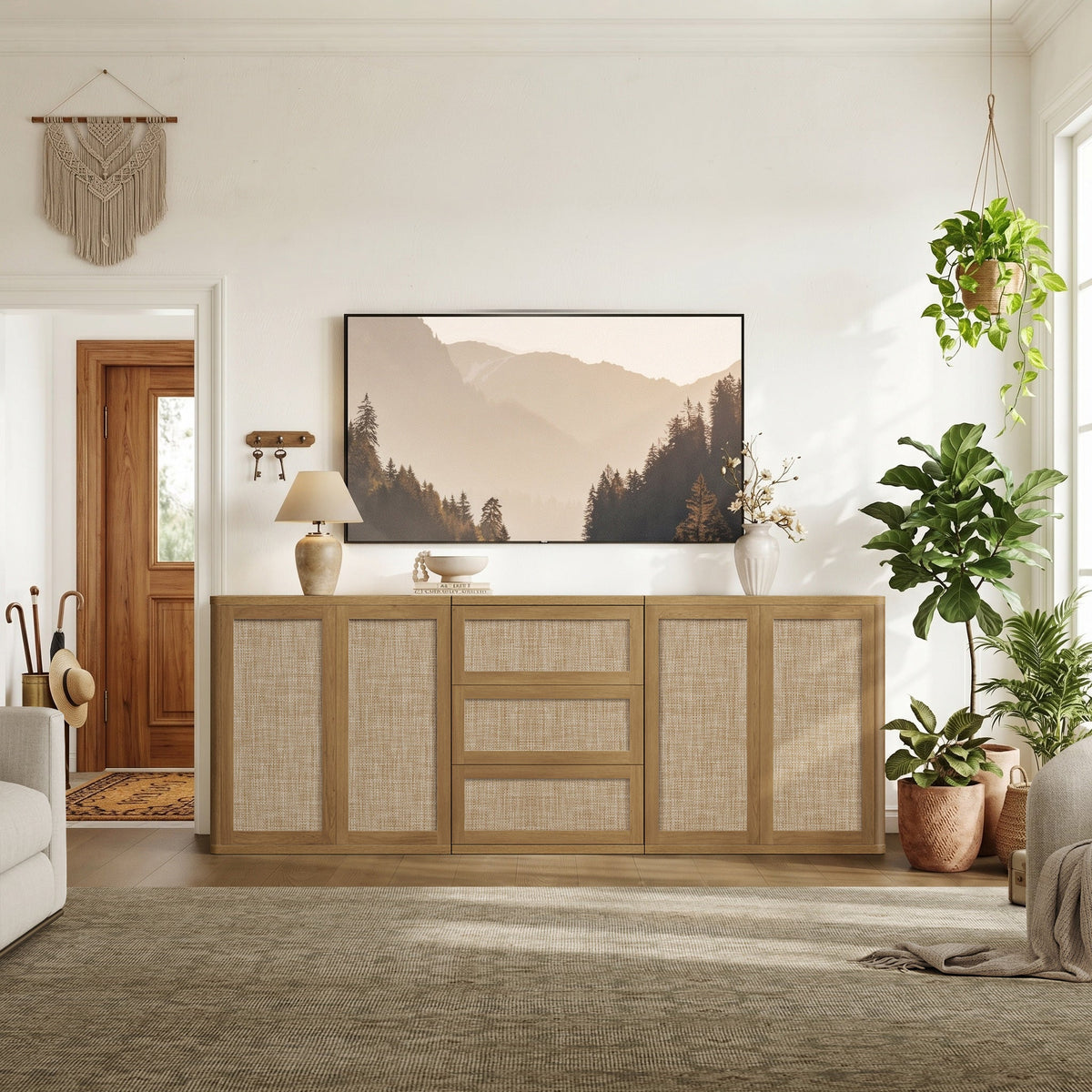 Zura Modular TV Stands Set of 3, Large Storage - Amber Oak - 3-Piece Set