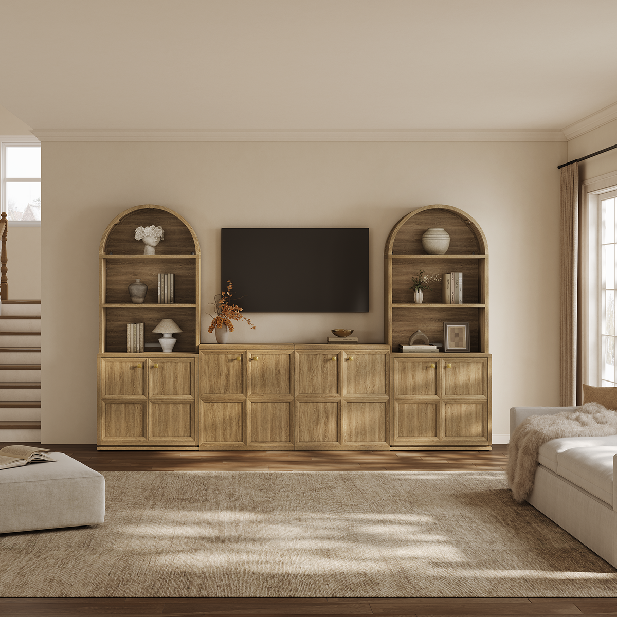 Helio 2-Door Arched Bookcase with Oval Cutout, Set of 2