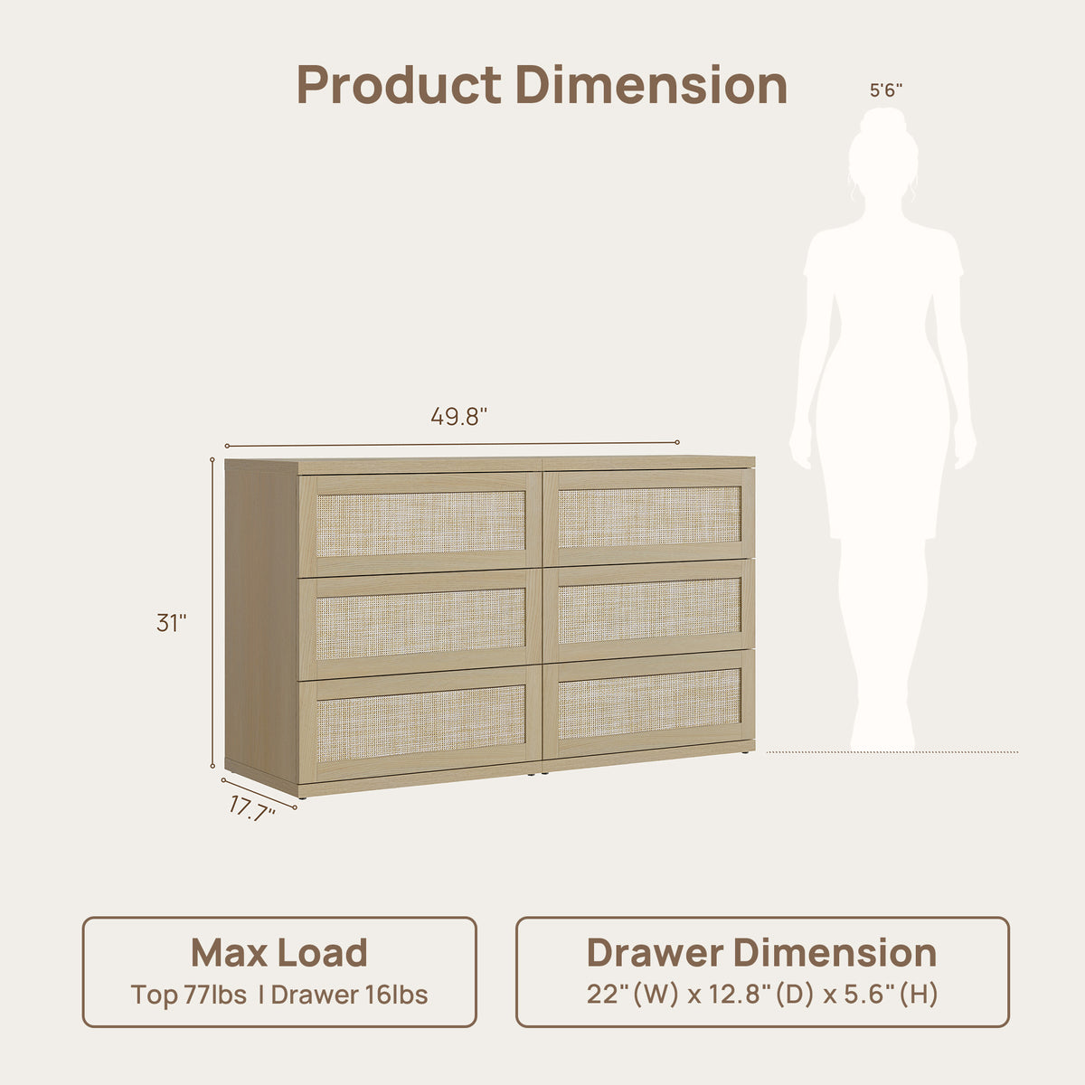 Zura 31'' Tall 6 Drawers Dresser, Straight Edge