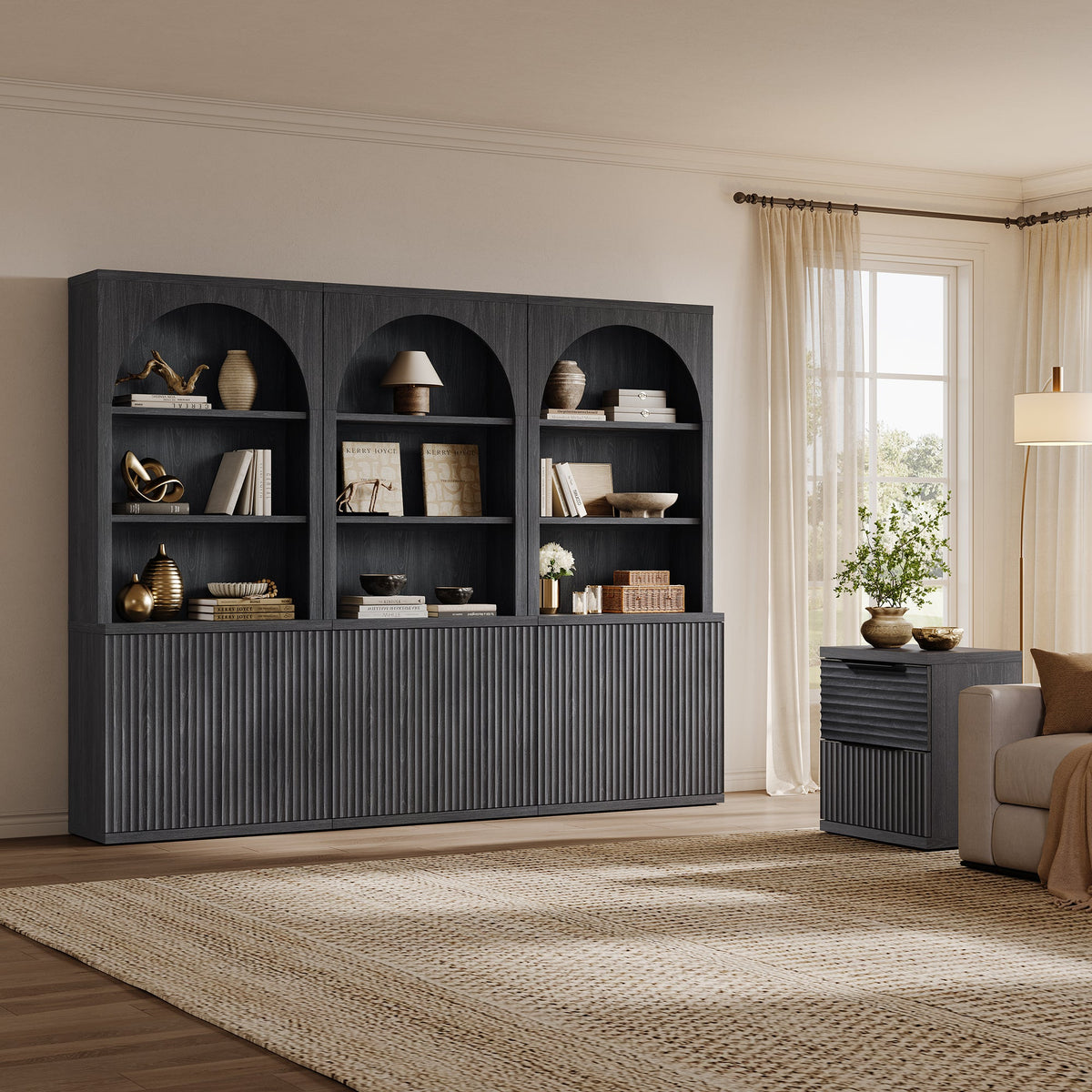 Stria 3-Tier Arched Bookcase, Fluted Style, Set of 3