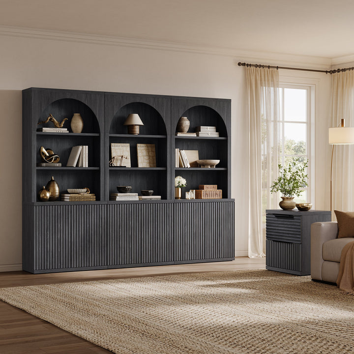 Stria 3-Tier Arched Bookcase, Fluted Style, Set of 3