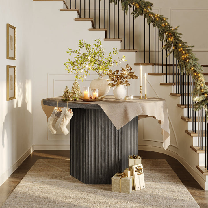 Cas Dining Table and Chairs Set for 6, Solid Wood - Dark Grey Alder - 1 Table & 4 Chairs