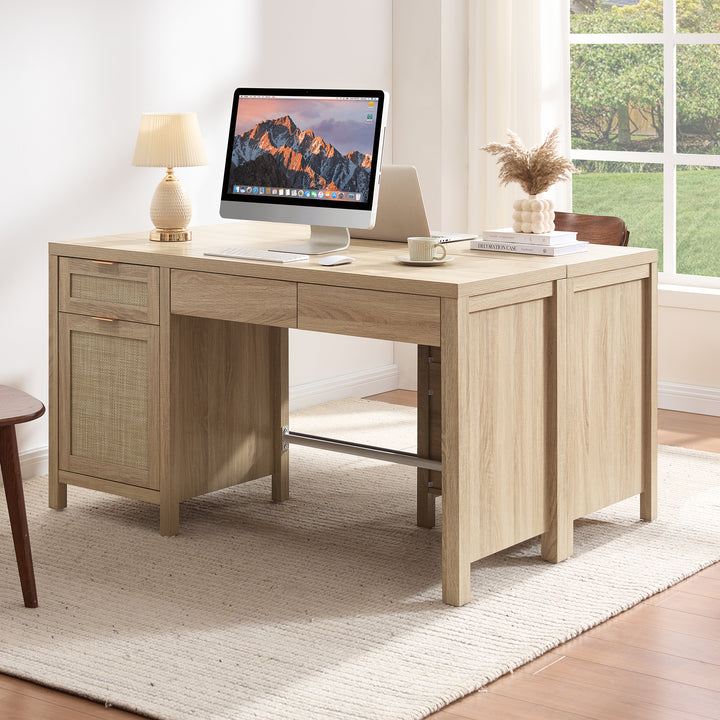 Savanna Rattan Computer Desk, 55-Inch Wide