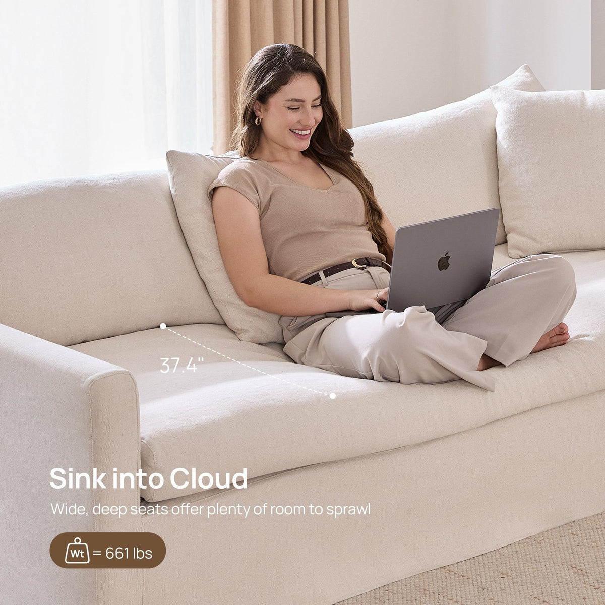 Eira Feather-Down Cushion Sofa, Deep Seat