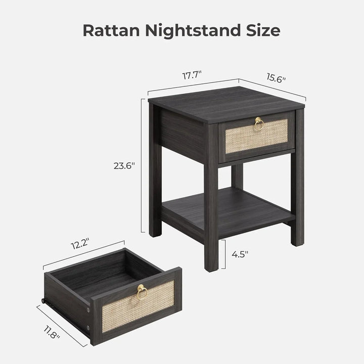 Terra Nightstand with Drawer - 2 Pieces - Obsidian