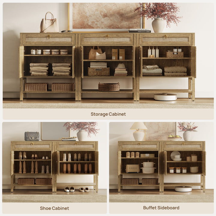 Terra Rattan Buffet Cabinet with Storage, Set of 3