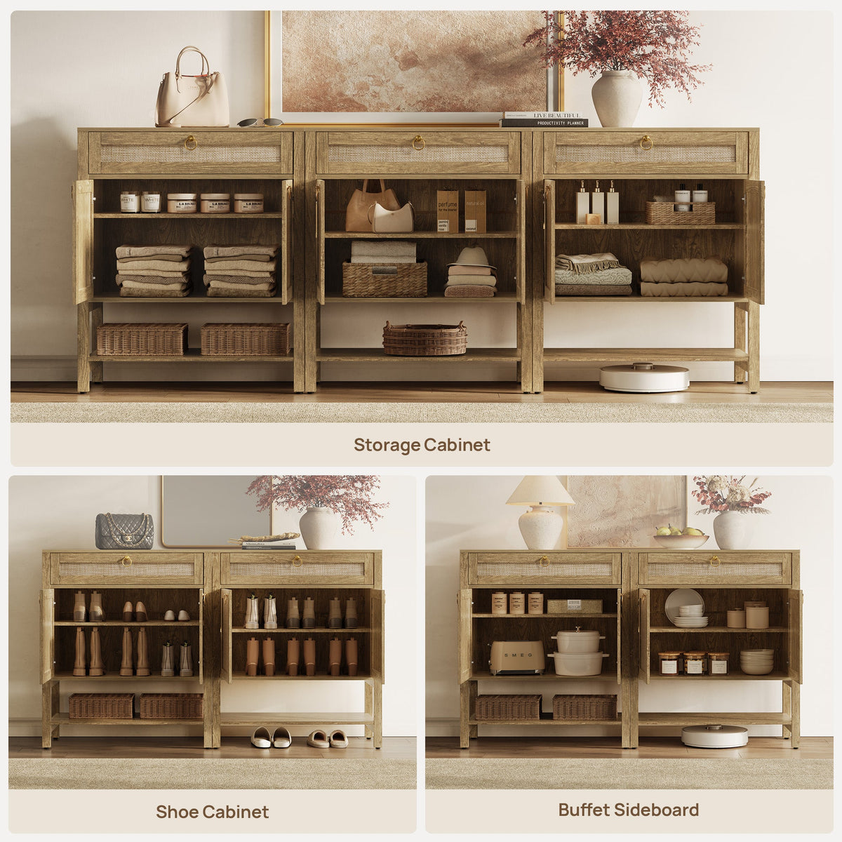 Terra Rattan Buffet Cabinet with Storage, Set of 2