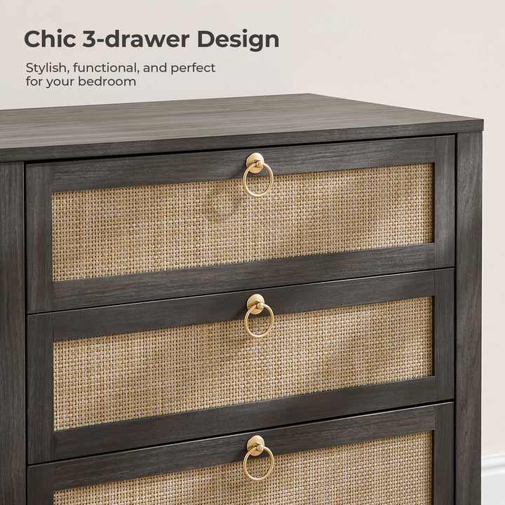 Terra Black Nightstand with 3-Drawer