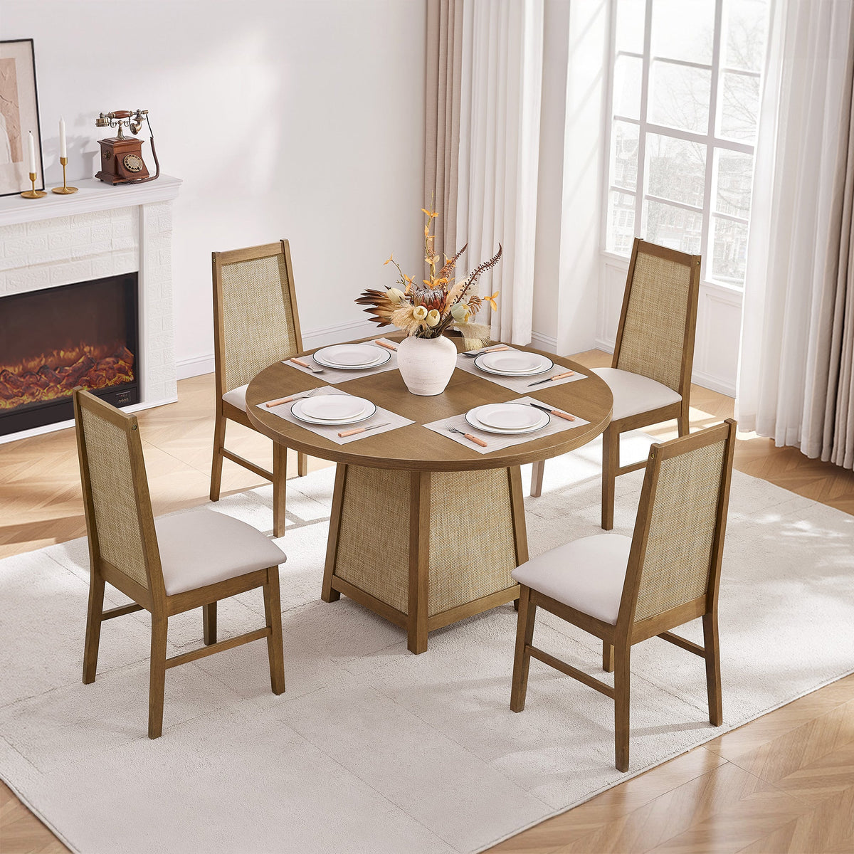 Savanna Upholstered Dining Chair, Solid Wood Frame, Set of 4