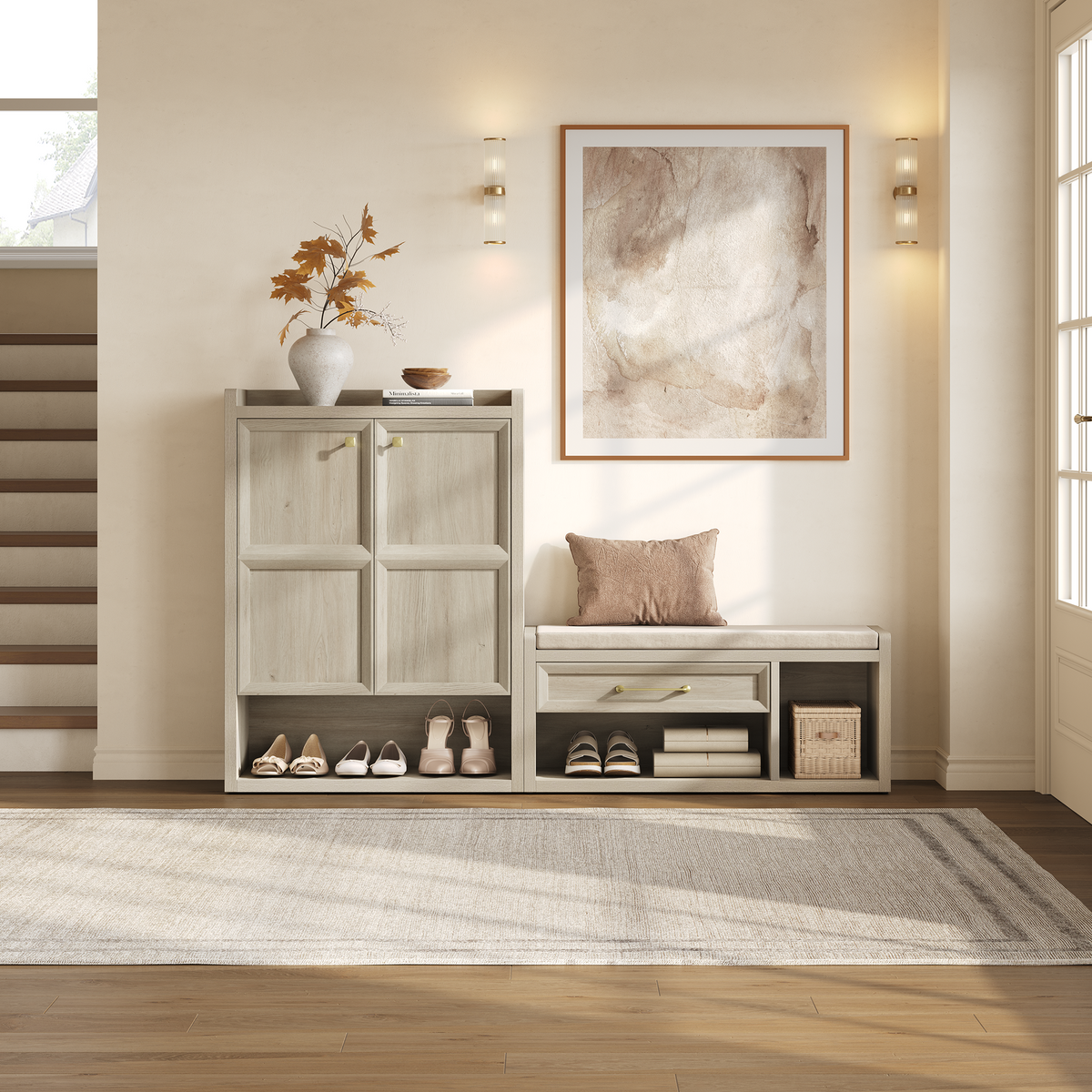 Helio Shoe Bench with Cushion, Entryway Storage
