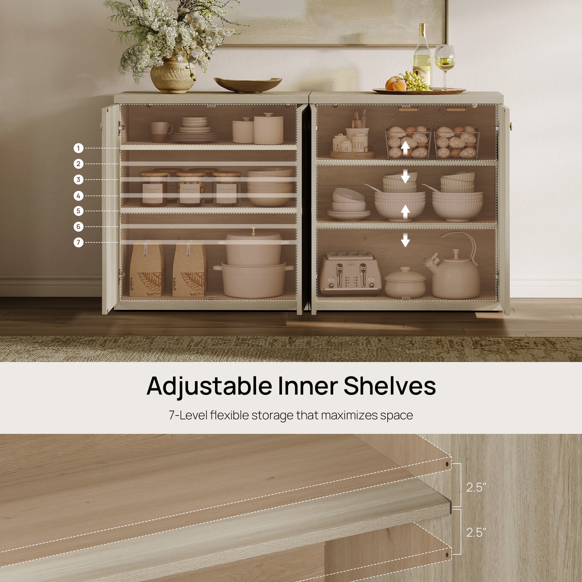 SICOTAS 33.7"W Sideboard Buffet Cabinet Set-WM