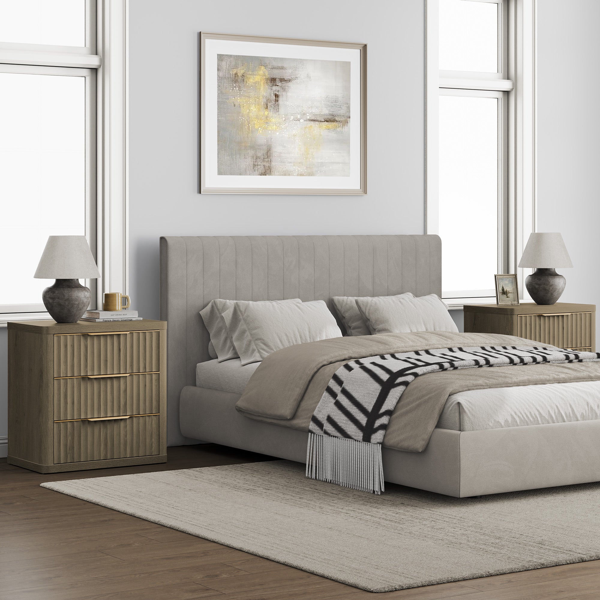 Cas Nightstands 3 Drawers, Golden Handle