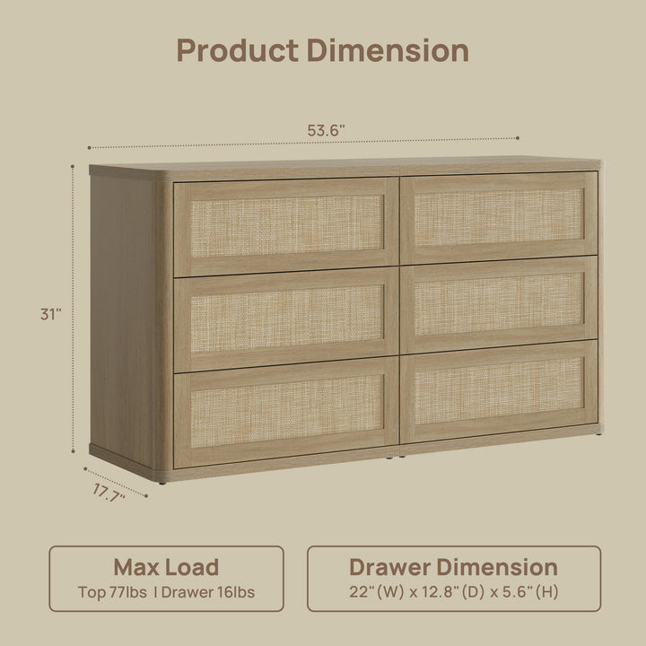 Zura Modern Rattan 6 Drawers Dresser