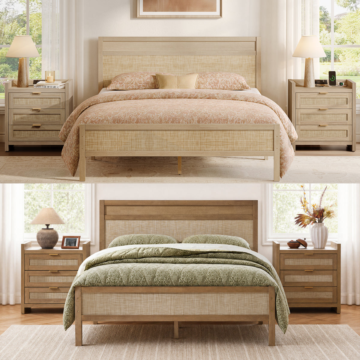 Savanna Rattan Bed Frame, Queen Size