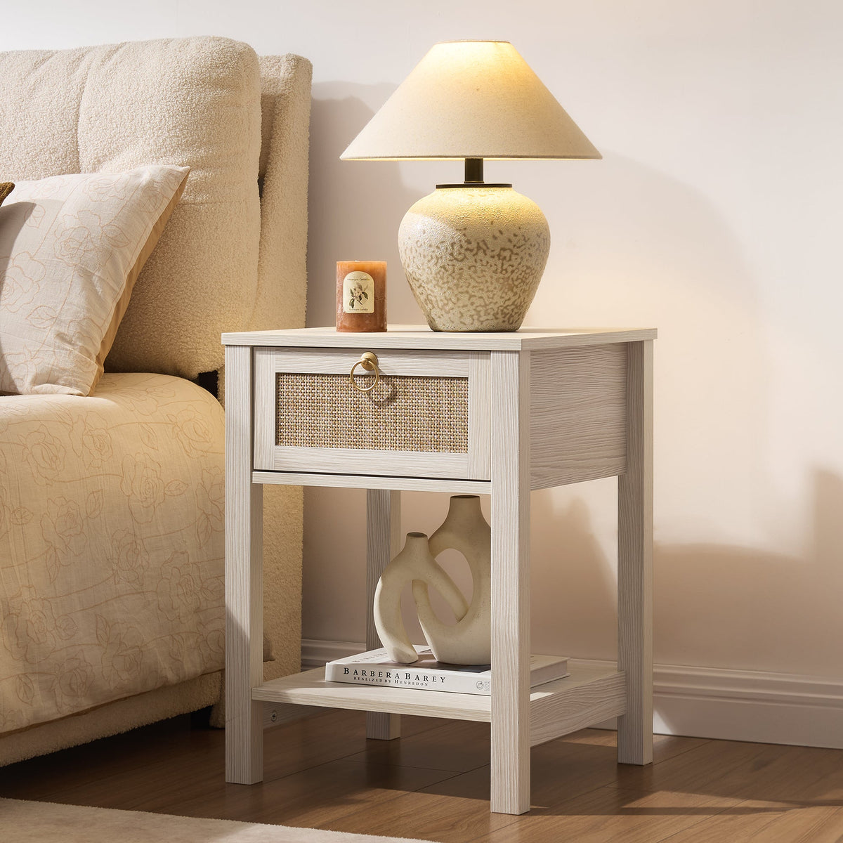 Terra White Rattan Nightstand, Set of 2