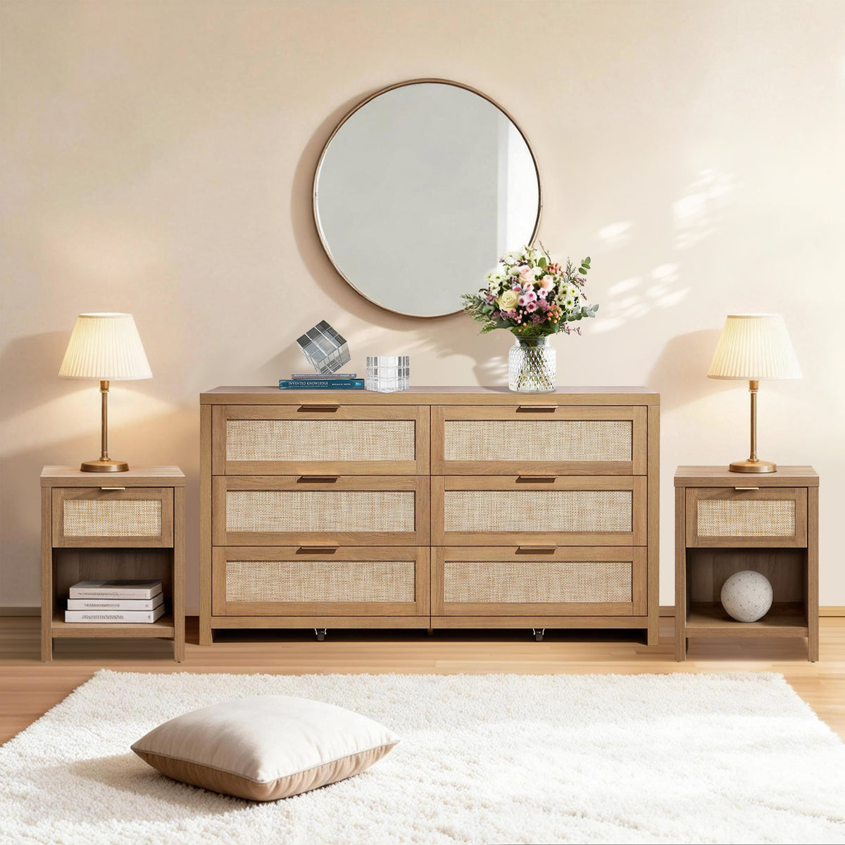Savanna Nightstand and 6-Drawers Dresser Set