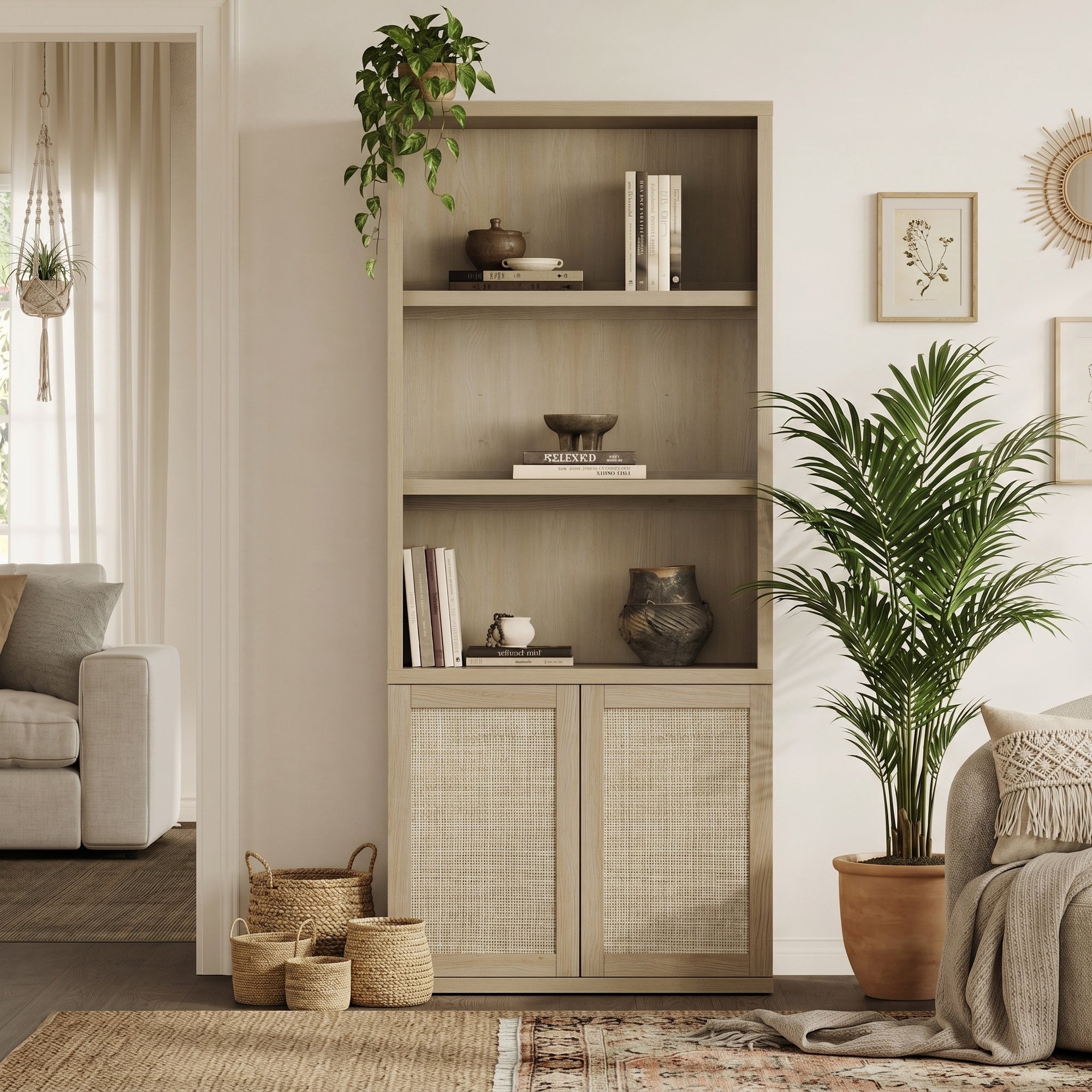Zura 71-Inch Tall Bookcase with 2 Doors