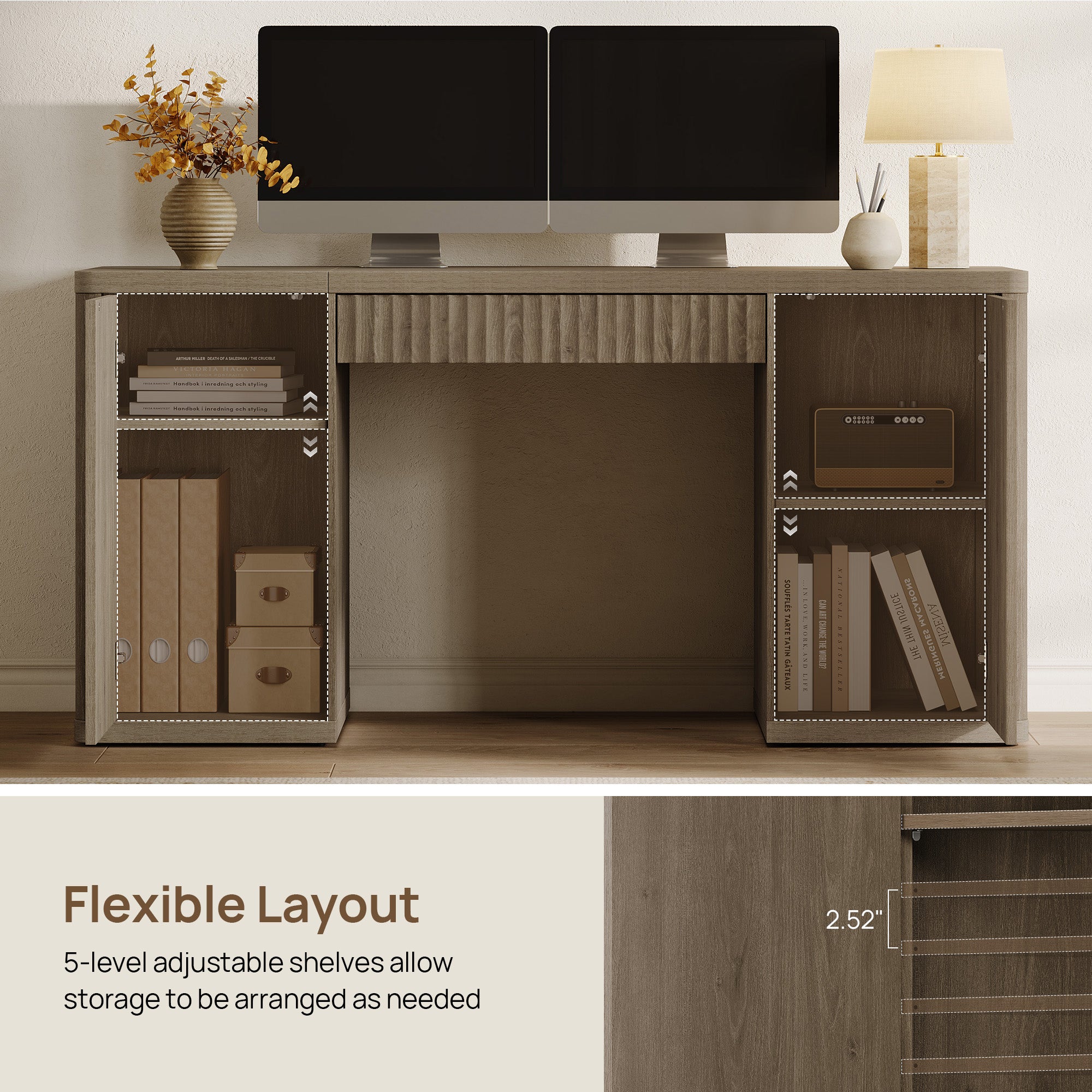 Cas 60Inch-Wide Office Desk, Large Storage