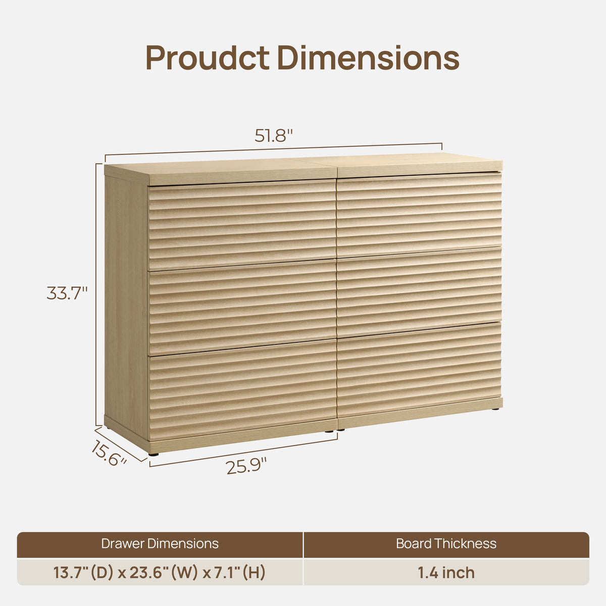 Stria Sectional 6-Drawer Dresser, Large Storage