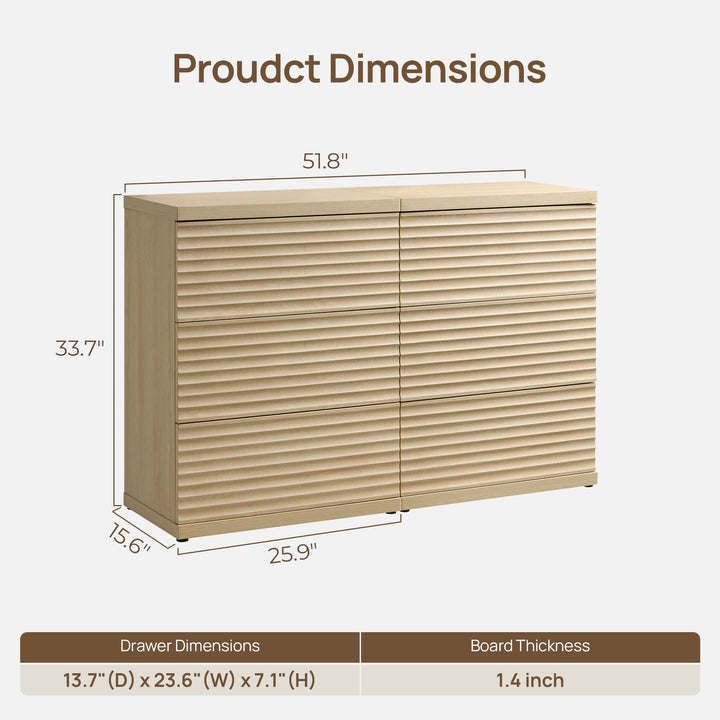 Stria Sectional 6-Drawer Dresser, Large Storage