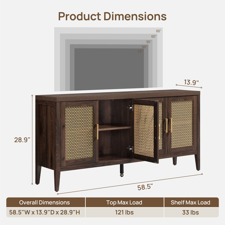 Andy TV Stand with 4 Doors - 1 Piece - Espresso Brown