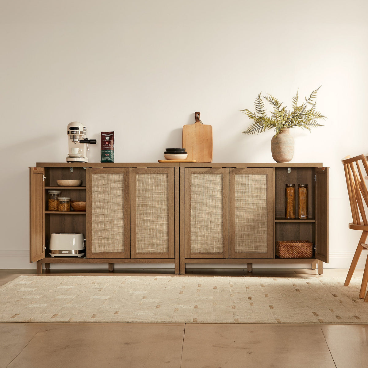 Savanna Rattan Sideboard with 3 Doors, Set of 2