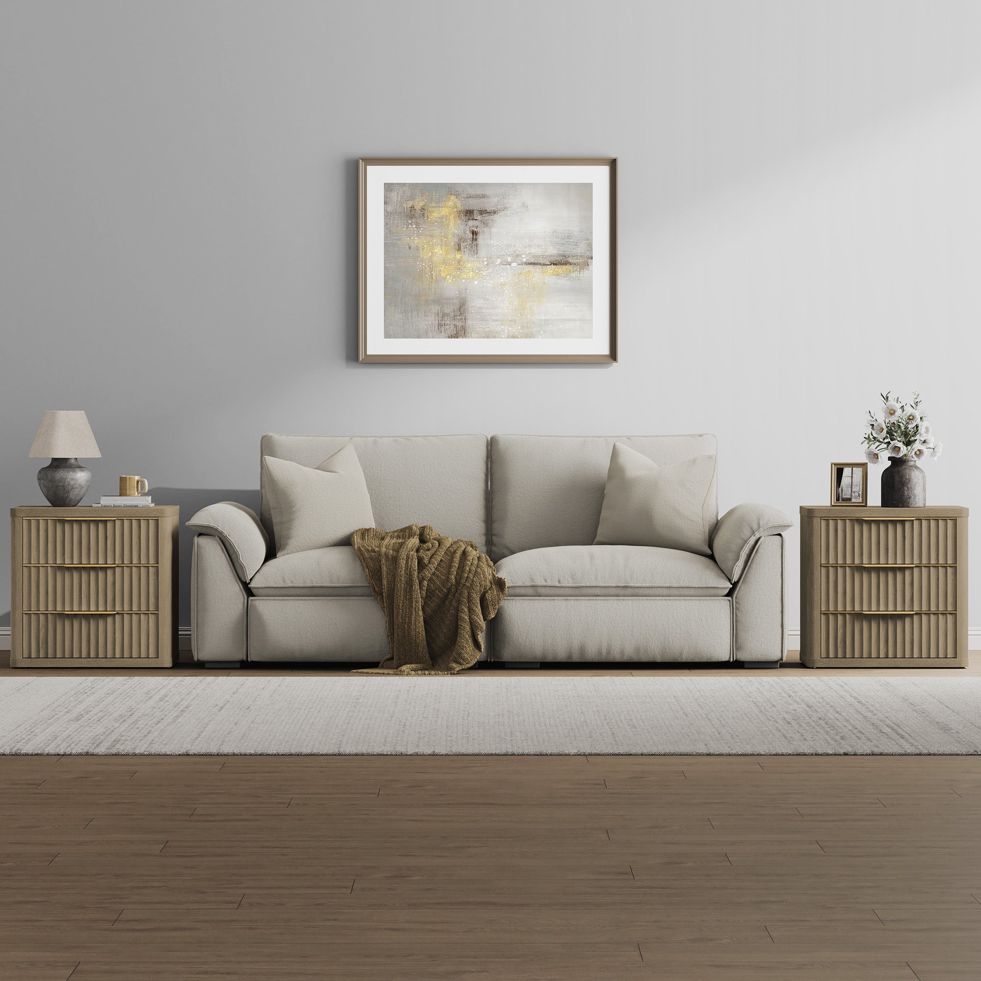 Cas Nightstands 3 Drawers, Golden Handle