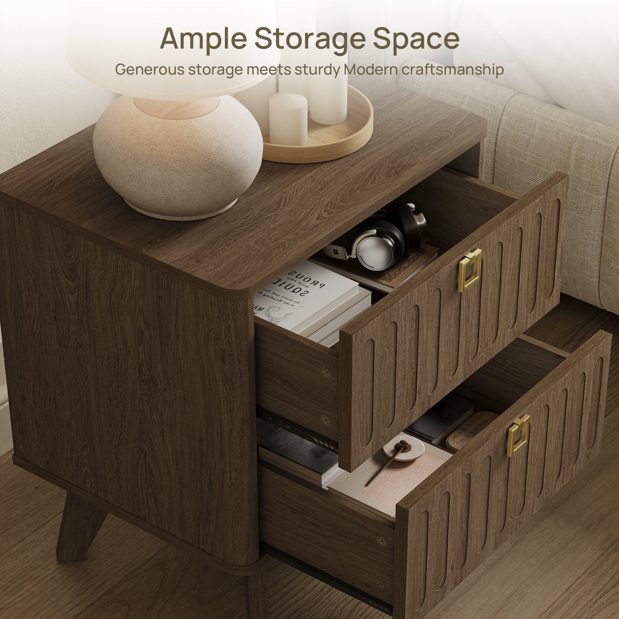 Domus Minimalist Nightstand, Large Storage