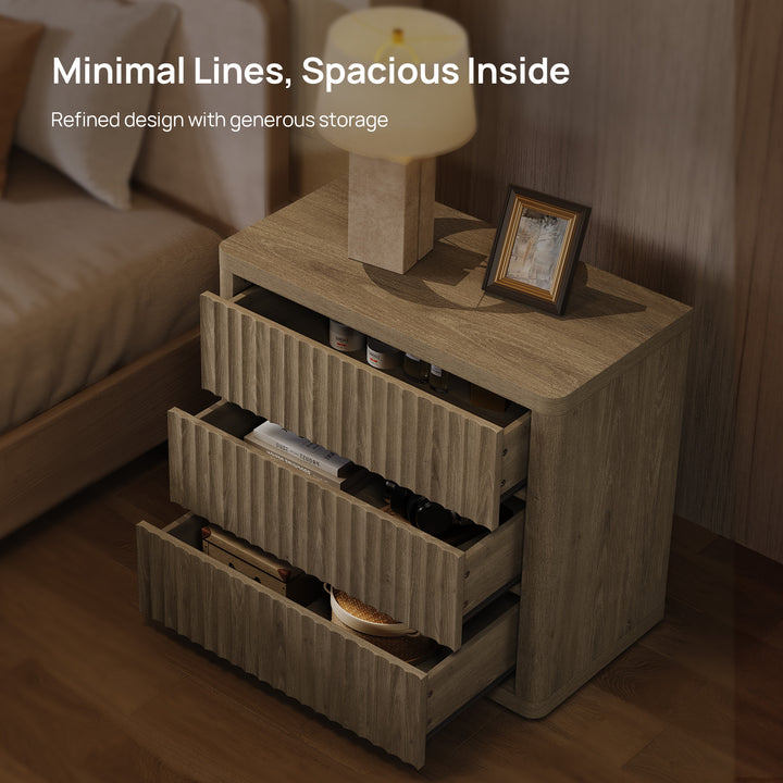 Cas Nightstand with 3 Drawers, Large Storage