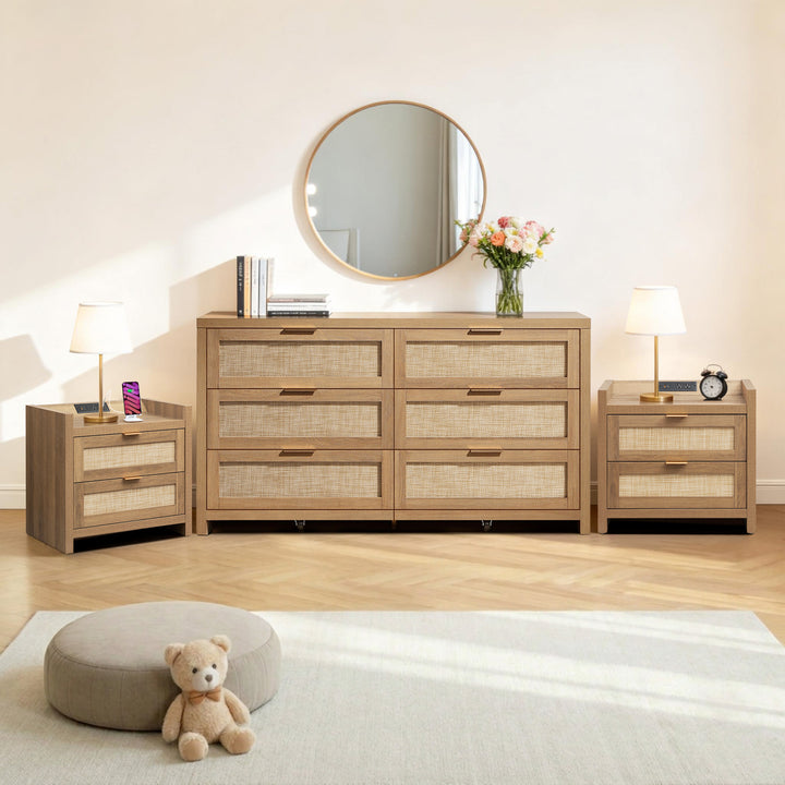 Savanna Dresser Set with Drawers, Bedside Table with Drawers