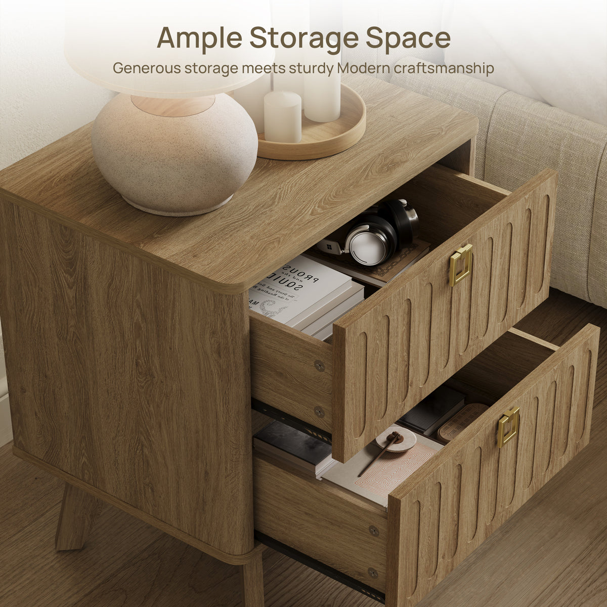 Domus 2-Drawer Nightstand, Modern Design