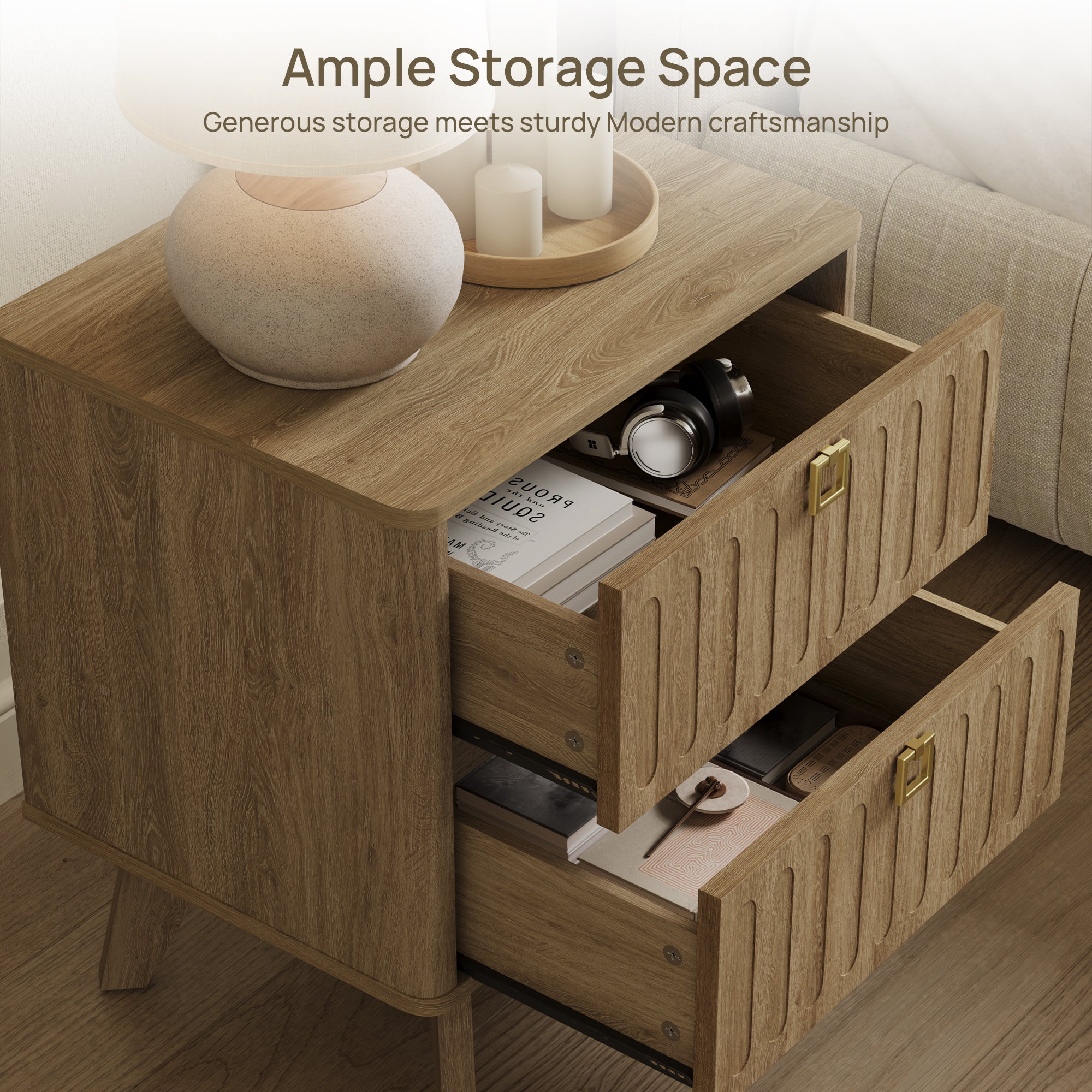 Domus 2-Drawer Nightstand, Modern Design