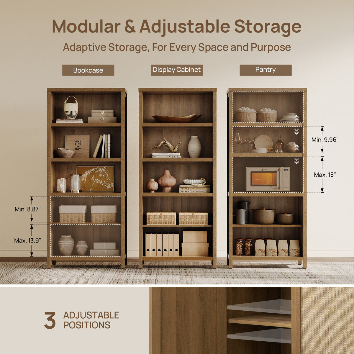 Savanna 70.9Inch Bookcase with Door, Set of 3