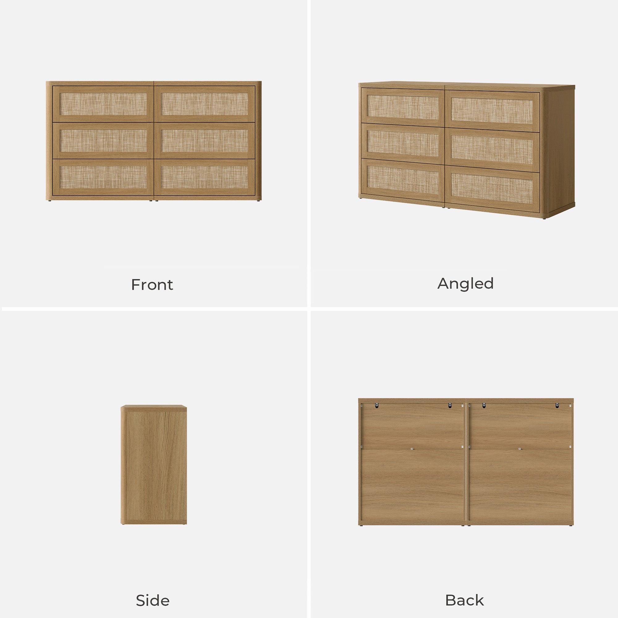 Zura Modern Rattan 6 Drawers Dresser, Sectional Design