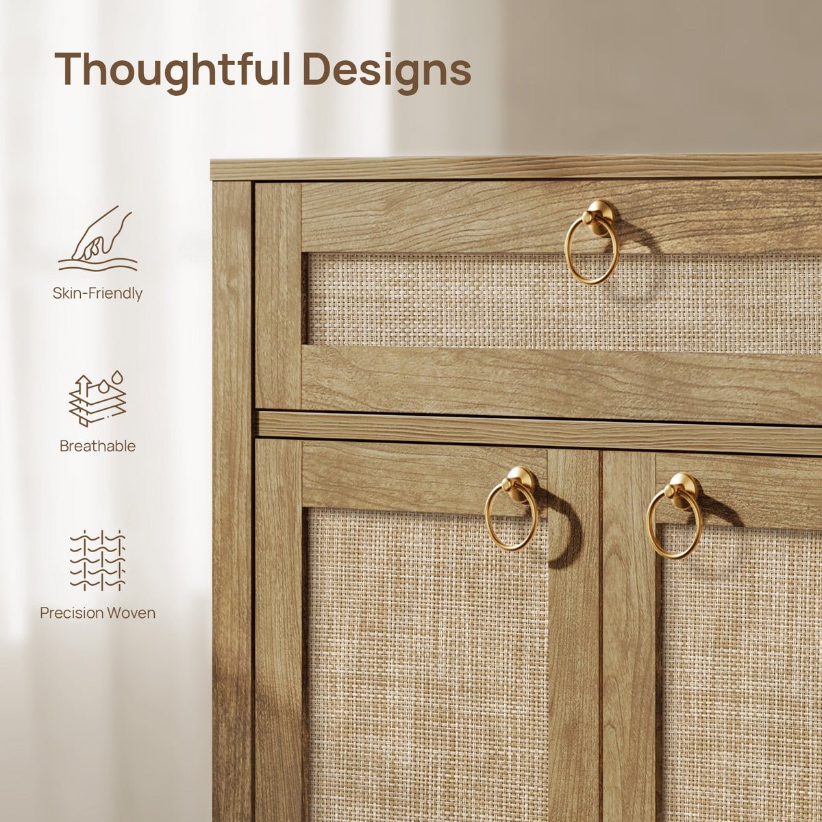 Terra Rattan Sideboard Cabinet, Modern Storage - Carbon Cherry - 2 Pieces