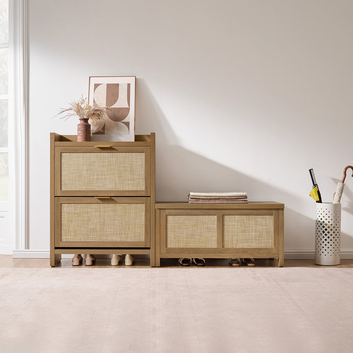 Savanna Flip-Open Rattan Shoe Bench