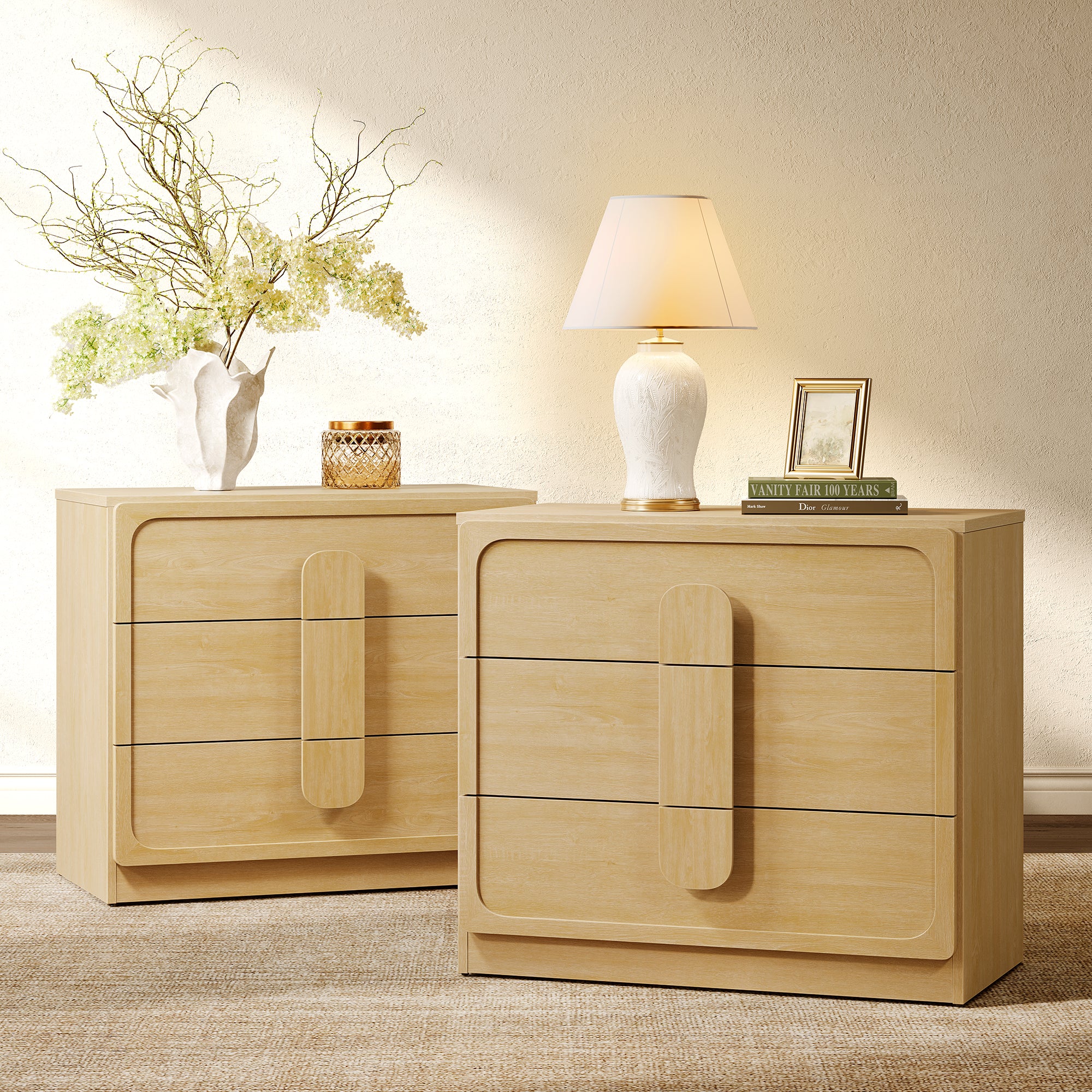 Arcus Nightstand with 3 Drawers, Arched Handles