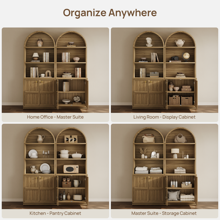 Helio 81'' Tall Arched Bookcase with 2 Doors, Set of 2