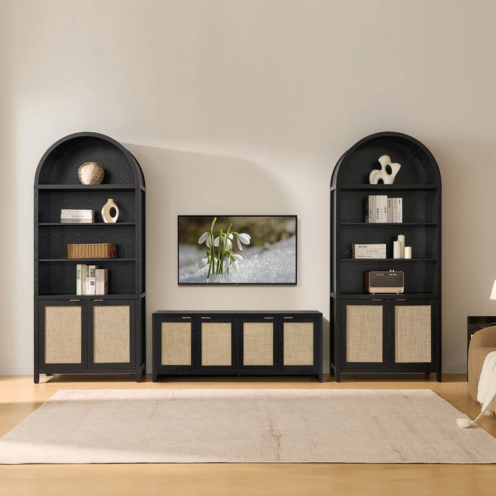 Savanna Arched Bookcase with Storage - 1 Piece - Reclaimed Caramel Oak