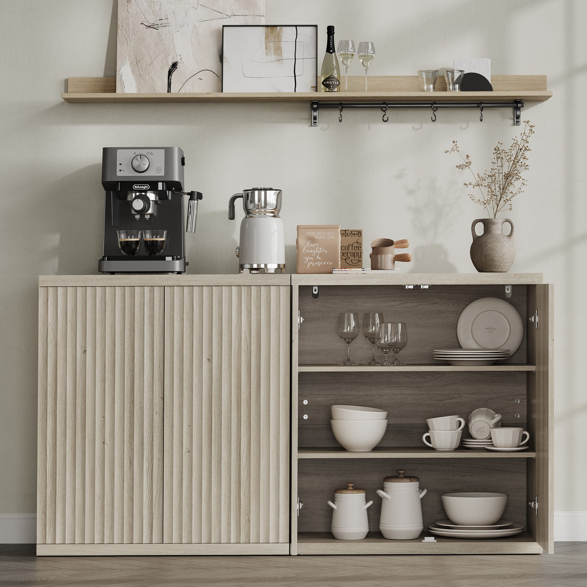 Stria Sideboard Cabinet with 2 Doors, Straight Edge