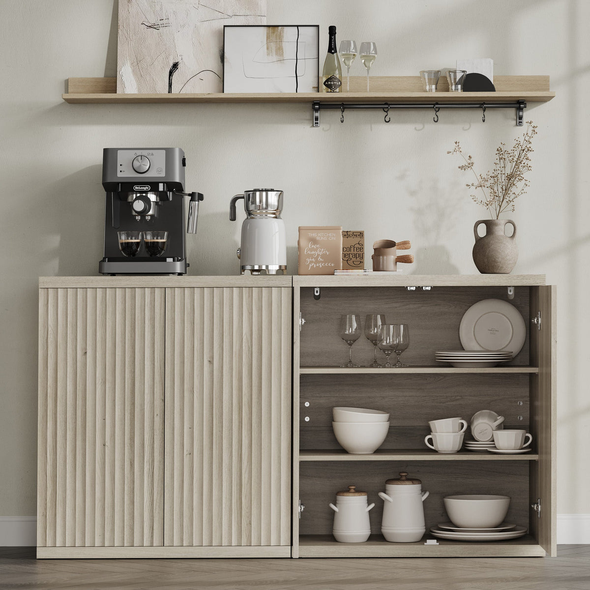 Stria Sideboard Cabinet with 2 Doors, Set of 2
