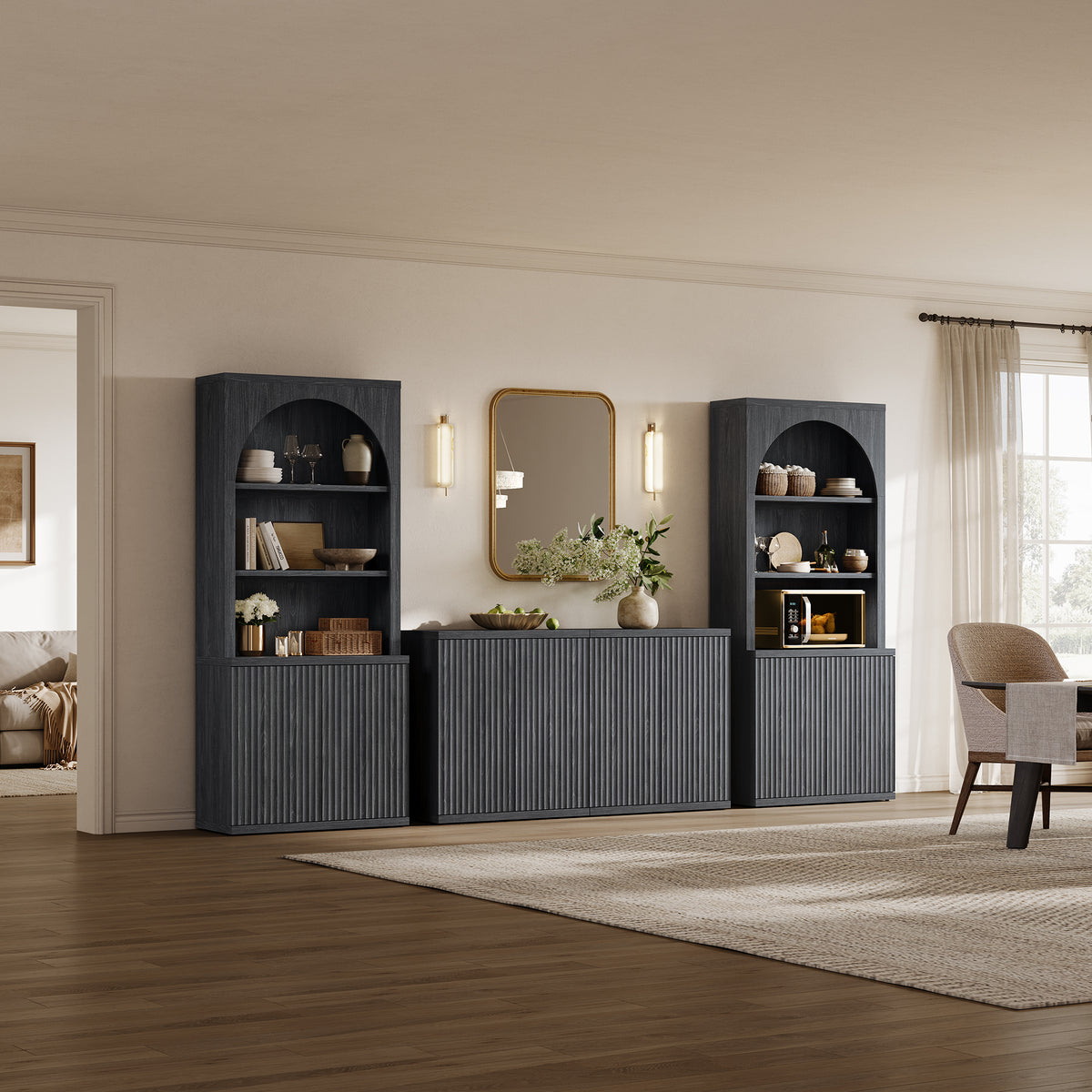Stria 3-Tier Arched Bookcase, Fluted Style